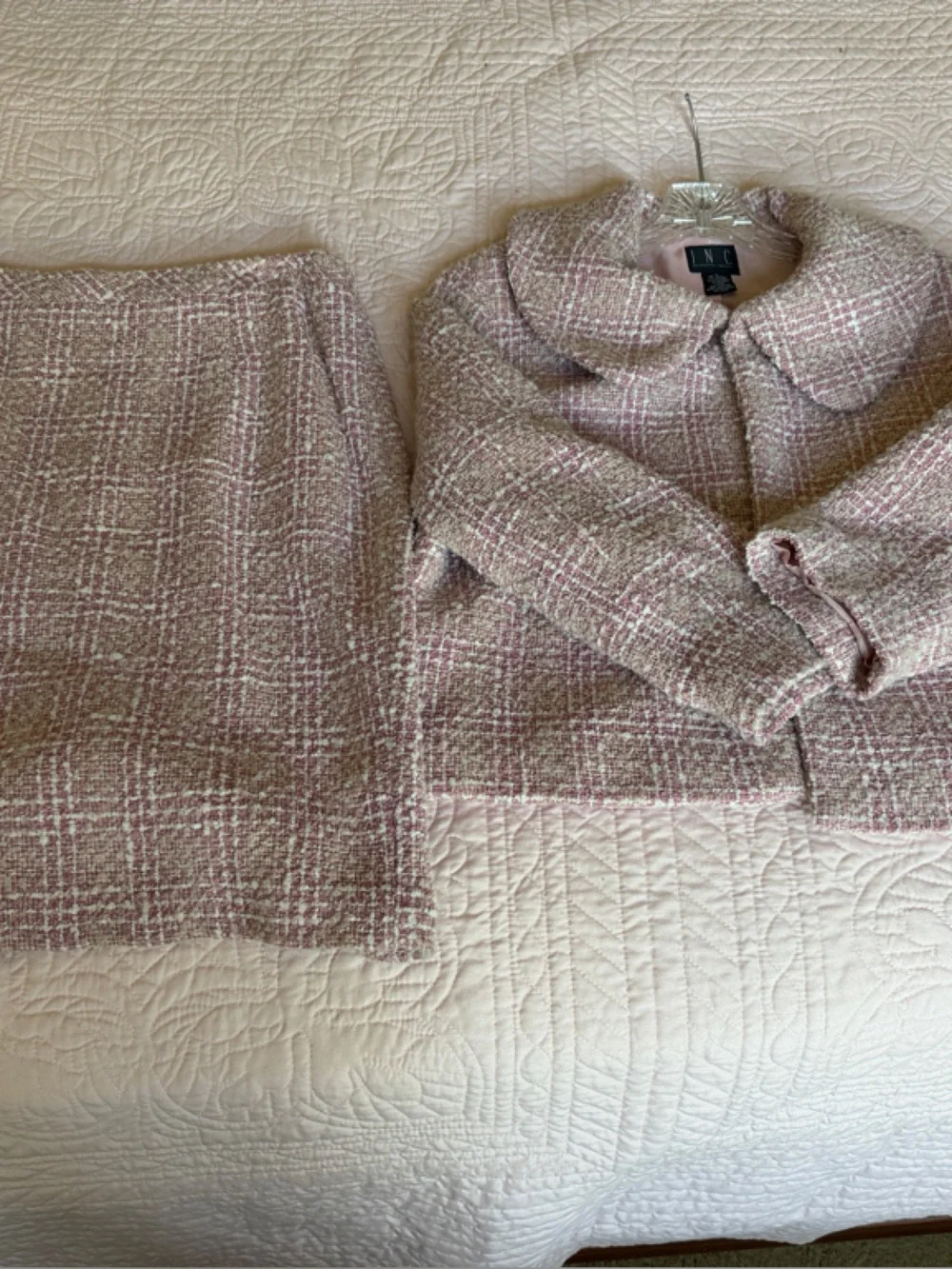 INC Chic Pink Tweed Skirt & Jacket Set - Picture 1 of 7